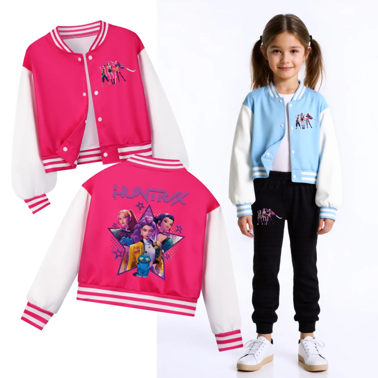 Vêtements pour enfants KPop Demon Hunters Huntrix imprimé veste de Baseball filles garçons vêtements de mode enfant fille film Fan veste 4840