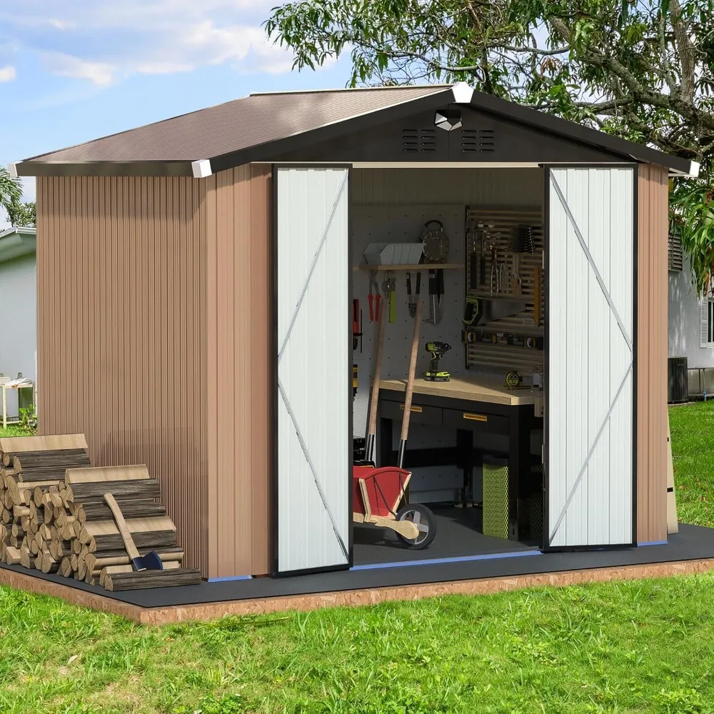 Metal Storage Shed,Outdoor Storage Building 8x6,Large Backyard Shed with Lockable Door,Waterproof Outside Storage Shed