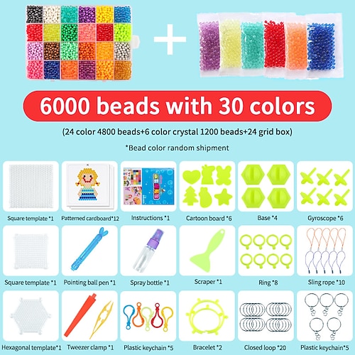 6000 Perlen Kit - 30 Farben Heim Schul Kunst und Handwerksbedarf für Kinder Spielzeug Set Kunst Dekorationen für Zimmer Geschenke für Mädchen und Jungen ab 5 Jahren Weihnachtsgeschenk Image