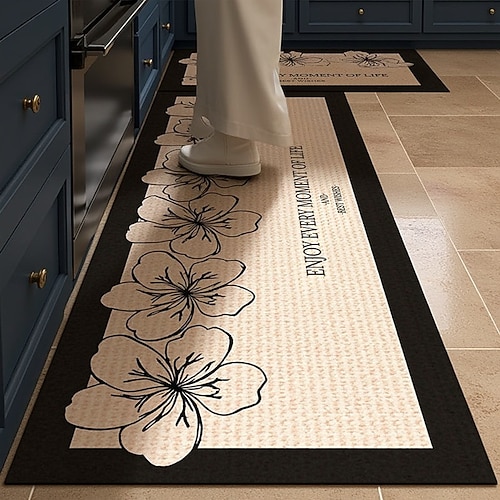 Küchenläuferteppiche im Luxusstil, Kieselgur-Creme-Design, große Fläche, vollständige Abdeckung, saugfähig, ölbeständig, schnelltrocknend, rutschfeste Küchenbodenmatte, Heimdekorationsteppich Image