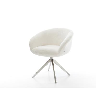 DELIFE Drehstuhl Vinka-Flex mit Armlehnen Bouclé Soft Beige Kreuzgestell breit Edelstahl 360° drehbar Wippfunktion Taschenfederkern, Esszimmerstühle Image