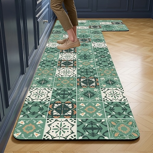 Küchenläuferteppiche, schlichte, moderne Bodenmatte für die Küche zu Hause, Kieselgur, saugfähig, ölbeständig, schnelltrocknend, schmutzabweisend, pflegeleicht, zuschneidbar, rutschfest, Image