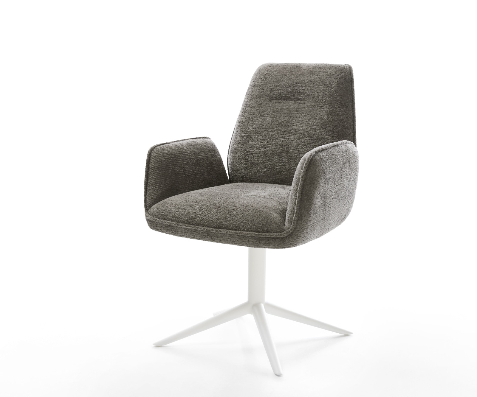DELIFE Drehstuhl Zoa-Flex Bouclé Soft Schlamm Fußkreuz Weiß 360° drehbar Wippfunktion Taschenfederkern, Esszimmerstühle Image