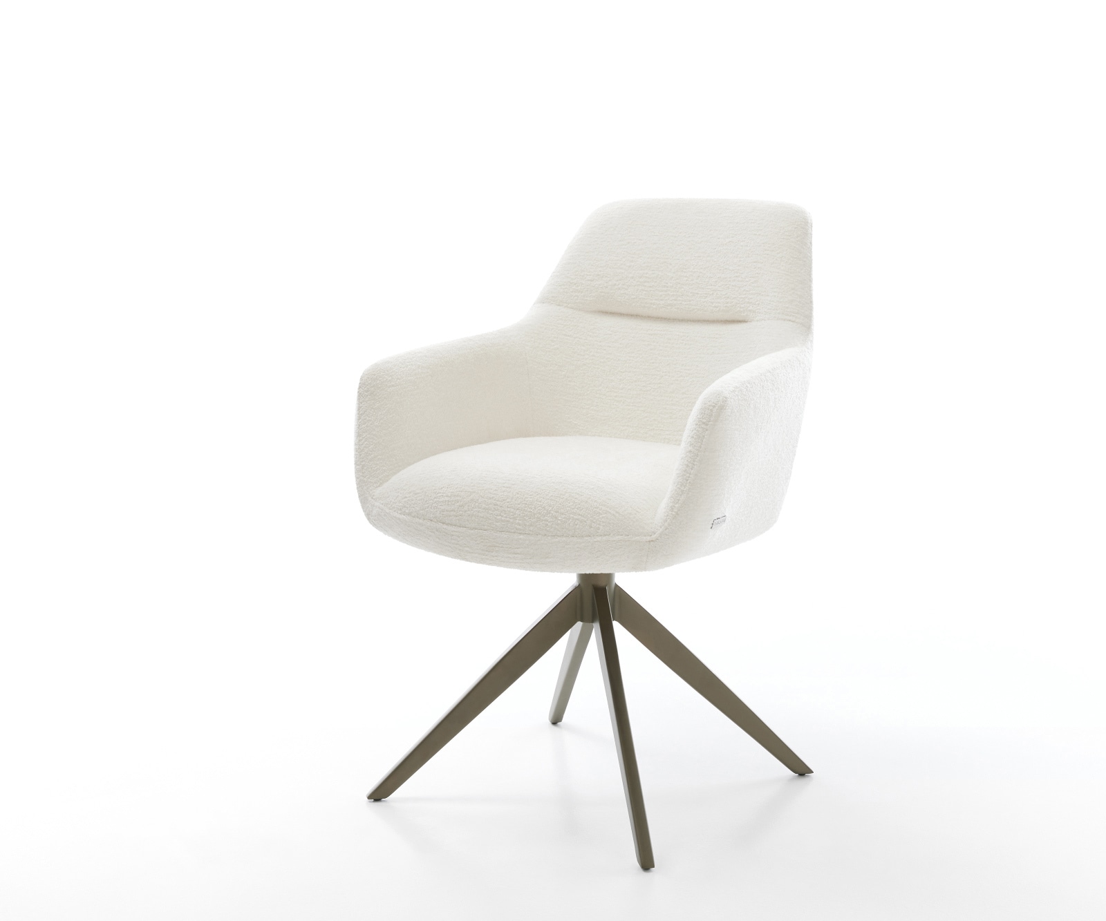 DELIFE Drehstuhl Pejo-Flex Bouclé Soft Beige Kreuzgestell breit Effektfinish Titan 360° drehbar Wippfunktion Taschenfederkern, Esszimmerstühle Image