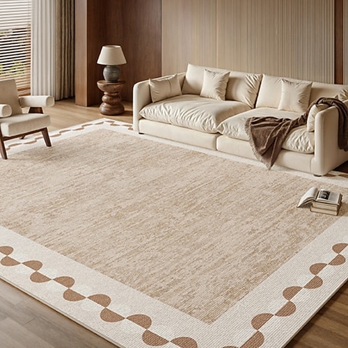 Cremefarbener Teppich, wasserfester, rutschfester Teppich für Wohnzimmer oder Schlafzimmer, elegante, schmutzabweisende Nachttischmatte, pflegeleichte Wohndekoration Image