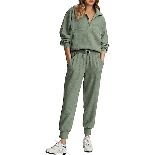 Damen Pullover-Trainingsanzug-Sets 2-teiliger Trainingsanzug Lounge-Outfits mit Tasche Einfarbig Kombination Herbst Schwarz Rosa Fitnessstudio Laufen Fitness Atmungsaktiv Langarm Sport Sportkleidung Image