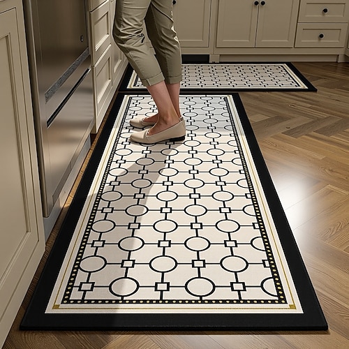 Küchenläufer, rutschfest, saugfähig, ölbeständig, langer Flurteppich, waschbar, schmutzabweisend, zuschneidbar, Bodenmatte für den Eingangsbereich, Küchenbodenschutz, Heimdeko Image