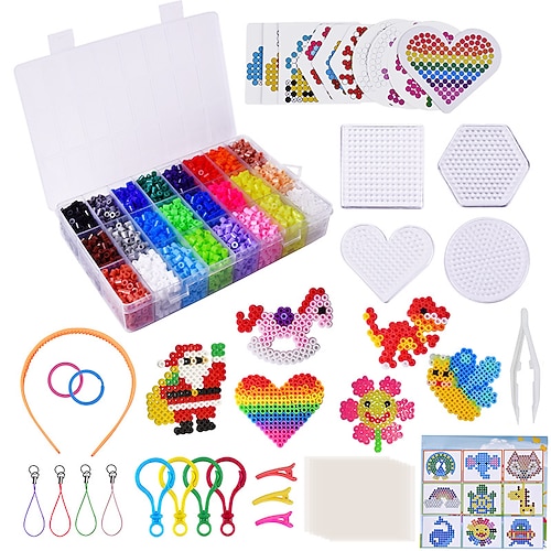 6300 Stück 5mm 24 Farben Fuse Beads Kit Heimschule Kunst- und Bastelbedarf für Kinder Spielzeug Set Kunstdekorationen für Räume Geschenke für Mädchen und Jungen ab 5 Jahren Weihnachtsgeschenk Image