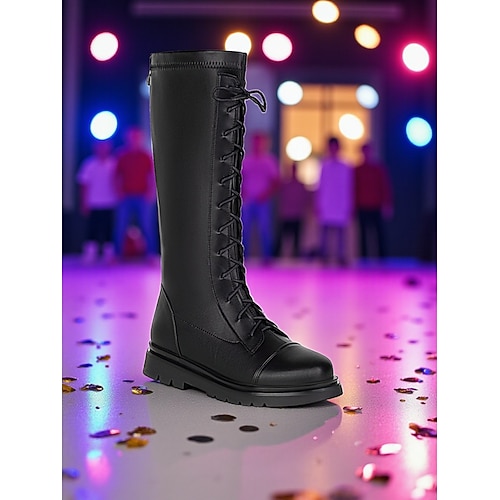 Von koreanischen Idols inspirierte Popstar-Kostümschuhe, weiße kniehohe Schnürstiefel für Mädchen, modische Performance-Schuhe für Tanz- und Bühnenshows Image