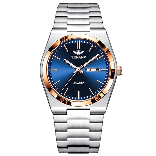 eine originelle, modische Herrenuhr im Business-Stil mit Legierungsarmband und IPX7-Wasserbeständigkeit, leuchtende Datums- und Tagesanzeige, Quarz-Sportarmbanduhrbox Image