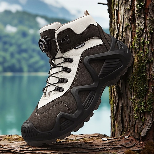 Herren-Wanderstiefel mit hohem Schaft und Kontrasteinsätzen, strapazierfähigem Schnürdesign, robuster Anti-Rutsch-Außensohle, Schuhe für Outdoor-Abenteuer und Bergsteigen Image