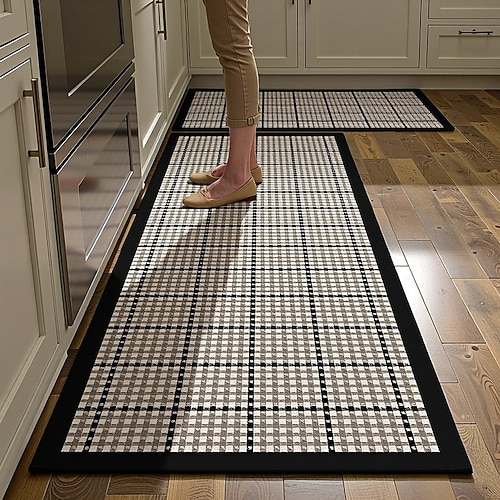 Küchenläufer, rutschfest, saugfähig, ölbeständig, langer Flurteppich, waschbar, schmutzabweisend, zuschneidbar, Bodenmatte für den Eingangsbereich, Küchenbodenschutz, Heimdeko Image