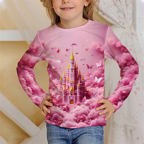 Mädchen 3D Blumen Hund T-Shirt Langarm Frühling Herbst Mode Basic Kinder 4-12 Jahre Rundhalsausschnitt Outdoor Lässig Täglich Normale Passform Image