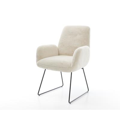 DELIFE Esszimmerstuhl Zoa-Flex Plüsch Creme-Weiß Kufengestell Schwarz Taschenfederkern, Esszimmerstühle Image