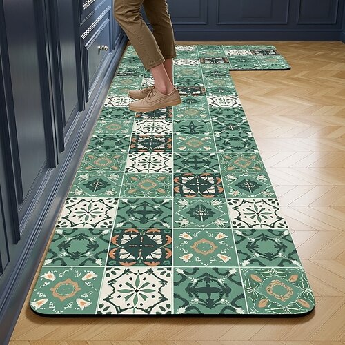 Küchenläuferteppiche, schlichte, moderne Bodenmatte für die Küche zu Hause, Kieselgur, saugfähig, ölbeständig, schnelltrocknend, schmutzabweisend, pflegeleicht, zuschneidbar, rutschfest, Image