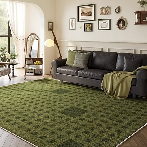 französischer Vintage-Teppich in Grün, luxuriöser Wohnzimmerteppich, eleganter Schlafzimmer-Nachtvorleger, schmutzabweisende, leicht zu reinigende große Bodenmatte Image