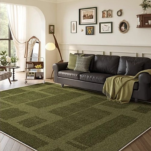 französischer Vintage-Teppich in Grün, luxuriöser Wohnzimmerteppich, eleganter Schlafzimmer-Nachtvorleger, schmutzabweisende, leicht zu reinigende große Bodenmatte Image