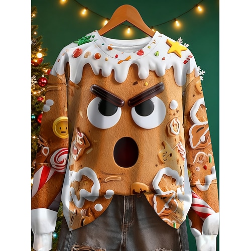 Damen Pullover Druck Grafik Geometrisch Warm Klassisch Lässig Langarm Rundhalsausschnitt Normale Oberteile Lässig Heim Straße Weiß Gelb Rosa Braun Herbst Winter Image