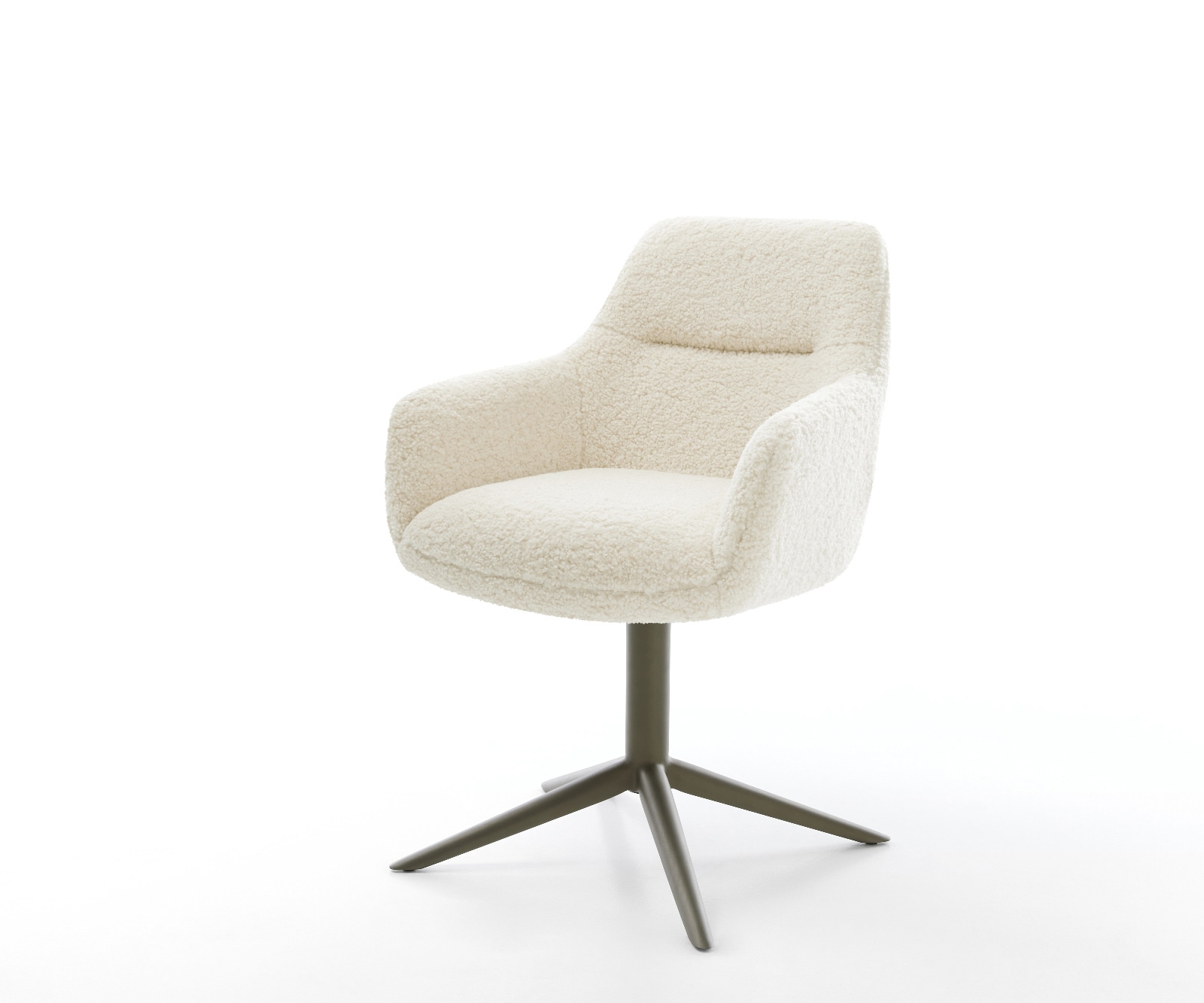 DELIFE Drehstuhl Pejo-Flex Teddystoff Beige Fußkreuz Effektfinish Titan 360° drehbar Wippfunktion Taschenfederkern, Esszimmerstühle Image