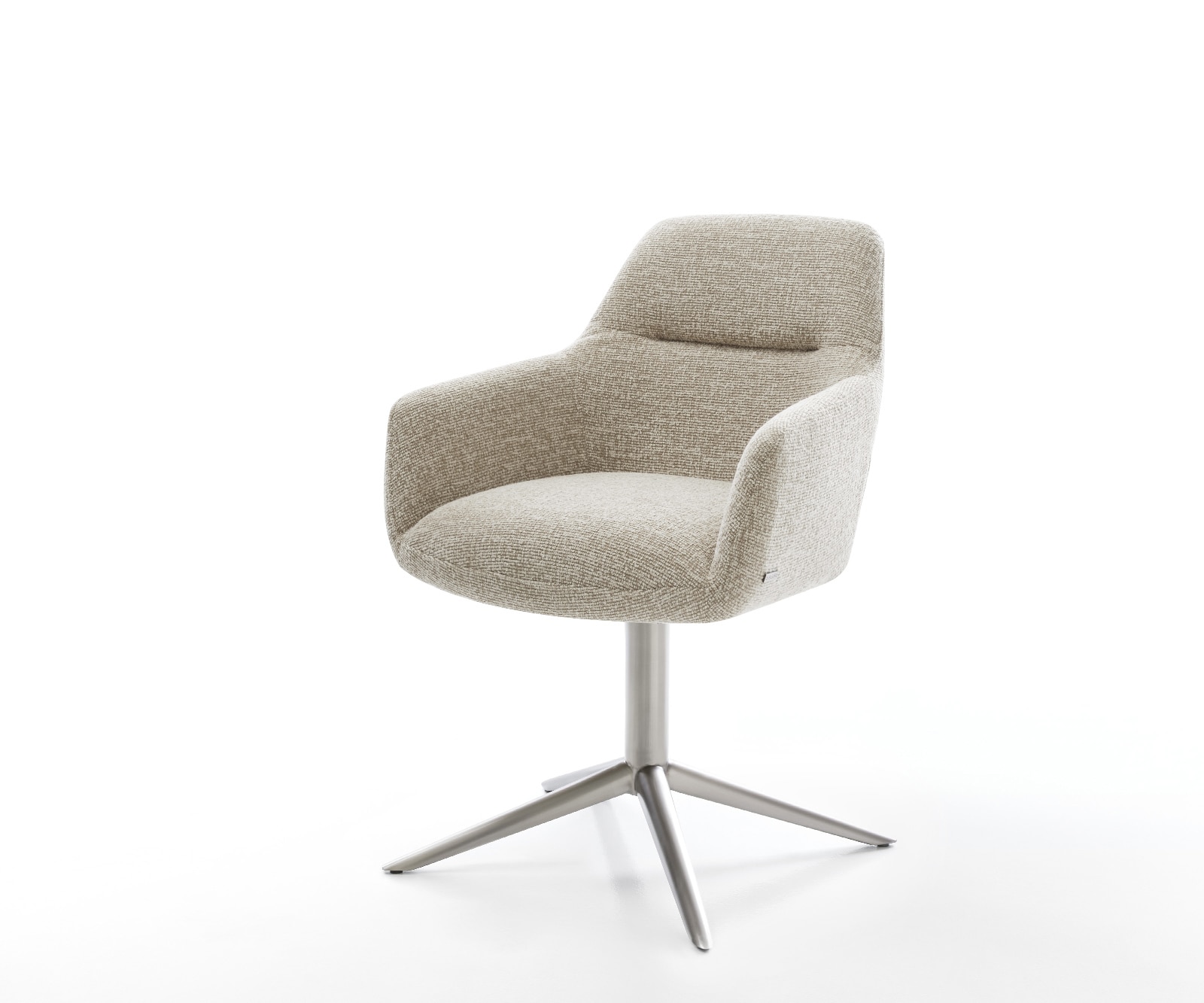 DELIFE Drehstuhl Pejo-Flex Webstoff Soft Beige Fußkreuz Edelstahl 360° drehbar Wippfunktion Taschenfederkern, Esszimmerstühle Image