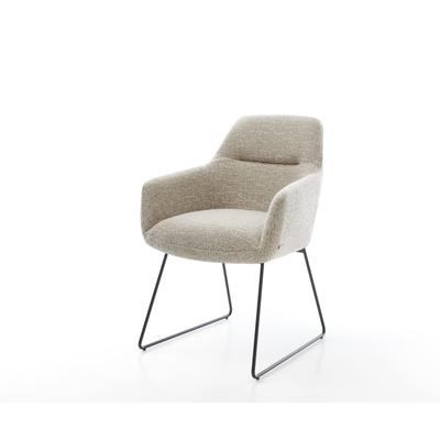 DELIFE Esszimmerstuhl Pejo-Flex Webstoff Soft Beige Kufengestell Schwarz Taschenfederkern, Esszimmerstühle Image