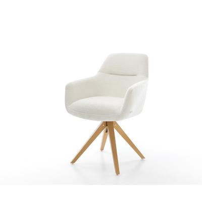 DELIFE Drehstuhl Pejo-Flex Bouclé Soft Beige Holzgestell kantig Natur 180° drehbar Taschenfederkern, Esszimmerstühle Image