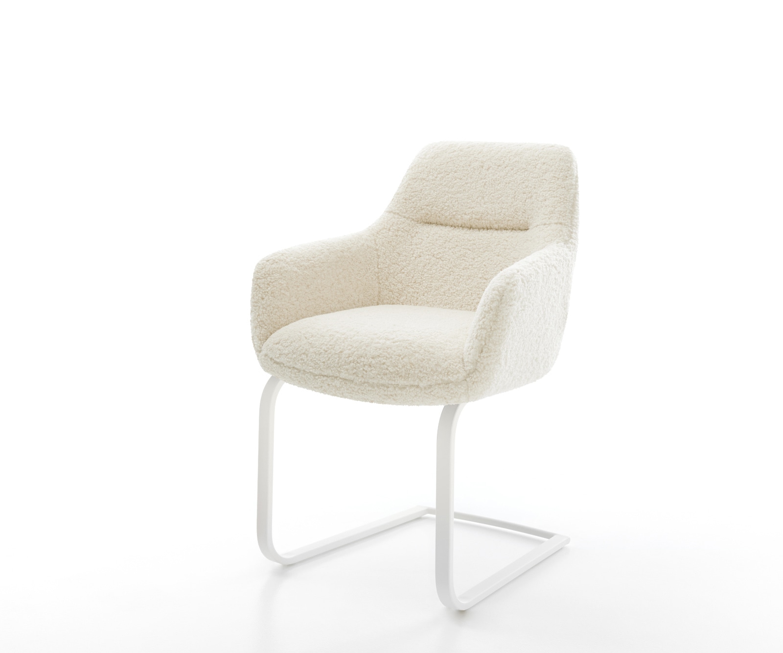 DELIFE Freischwinger Pejo-Flex Teddystoff Beige Freischwinger flach Weiß Taschenfederkern, Esszimmerstühle Image