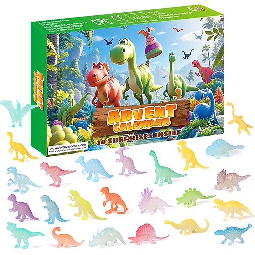 Adventskalender Füllartikel 2025 Ideale Weihnachtsgeschenke für Jungen Mädchen Kleinkinder Teenager 24 Tage Dinosaurier Spielzeug Countdown Kalender Weihnachtsüberraschung Spielzeug Set mit Image