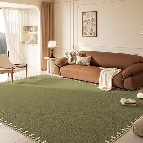 französischer Vintage-Teppich in Grün, luxuriöser Wohnzimmerteppich, eleganter Schlafzimmer-Nachtvorleger, schmutzabweisende, leicht zu reinigende große Bodenmatte Image