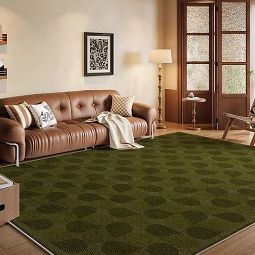 französischer Vintage-Teppich in Grün, luxuriöser Wohnzimmerteppich, eleganter Schlafzimmer-Nachtvorleger, schmutzabweisende, leicht zu reinigende große Bodenmatte Image