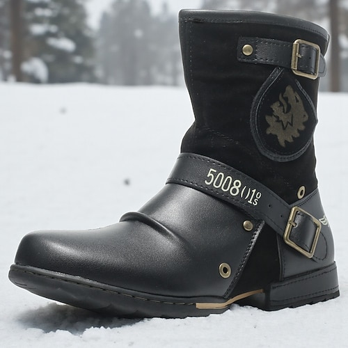 Herrenstiefel aus Camouflage-Leder mit halbhoher Wade und Schnallenriemen, Arbeitsschuhe im militärischen taktischen Stil für den Außenbereich Image