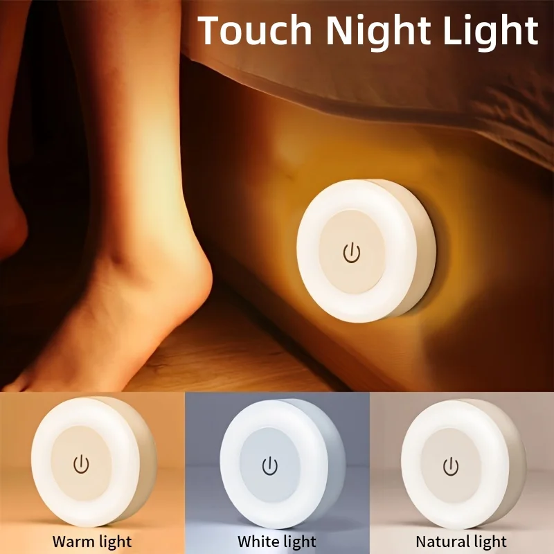 LED-Nachtlicht, USB wiederaufladbar, Nachtlampe, 3-farbig, dimmbar, Wandlampe, kabellos, für Schlafzimmer, Küche, Schrank, Kleiderschrank, Treppenhaus, Lampe