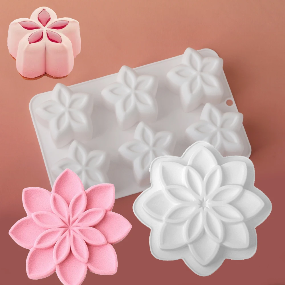 7 Zoll oder 6 Zellen Valentinstag Blumen Design Silikon Kuchenform Weihnachten Französisch Mousse Kuchenform Küche Dessert Werkzeuge Image