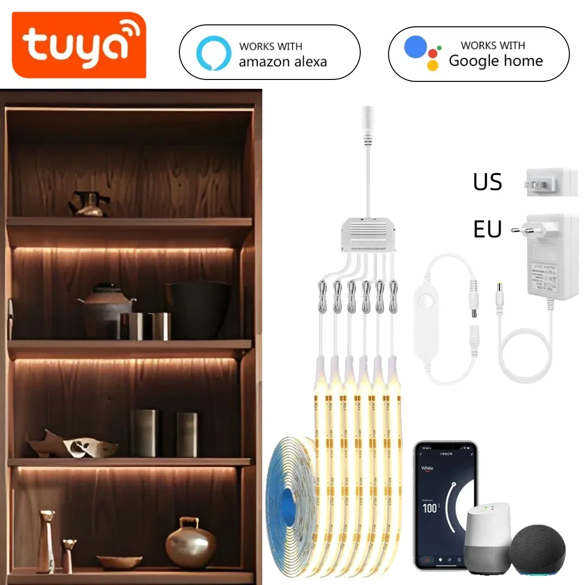 TUYA Smart COB LED Gruppe Beleuchtung Set 1-6PCS Arbeit Mit Alexa Echo Plus Google Assistent APP Sprachsteuerung für Schrank Vitrine Image