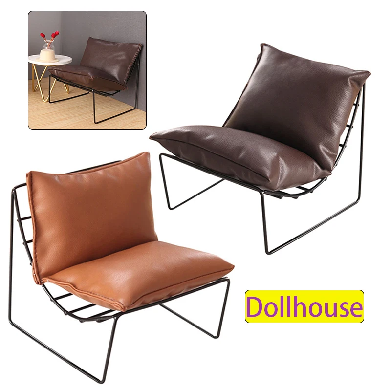 Puppenhaus Miniatur Eisen Sofa Stuhl Leder Kissen Zurück Stuhl Möbel Modell Puppen Wohnzimmer Szene Modell Dekor Spielzeug