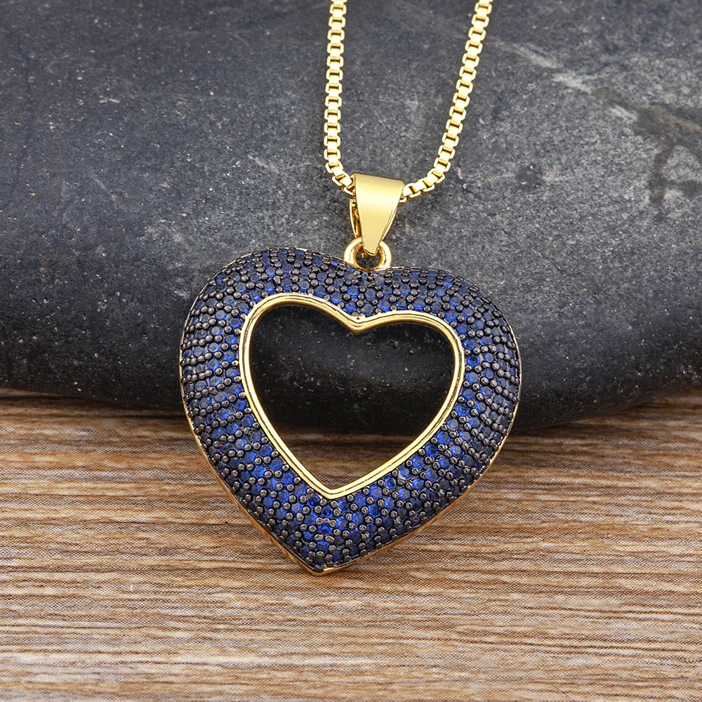 Nidin Top-Qualität, 4-farbig, herzförmig, hohl, Kristall-Zirkon-Anhänger, Gliederkette, Halskette für Damen, Charm-Schmuck, Jahrestagsgeschenk Image