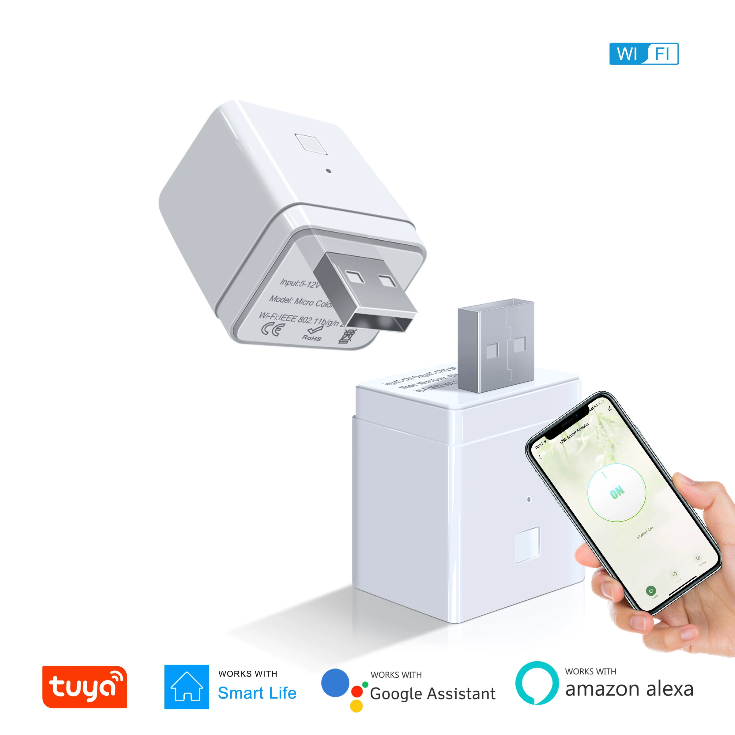 Tuya Smart Micro USB Adapter Schalter 5V, WiFi Mini USB Netzteil kompatibel mit Alexa Hey Google für Home Automation Image