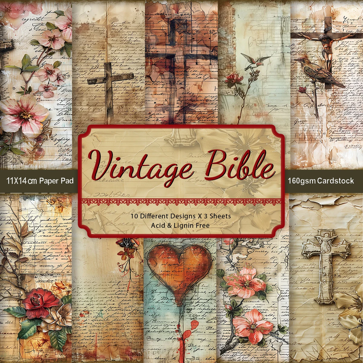 30 Stück Bibel-dekoratives Scrapbook-Papier, für Bibel-Journaling, auf Glaube basierendes Diy-Handwerk, religiöses Kunstprojekt, Dekoration der Sonntagskirche Image