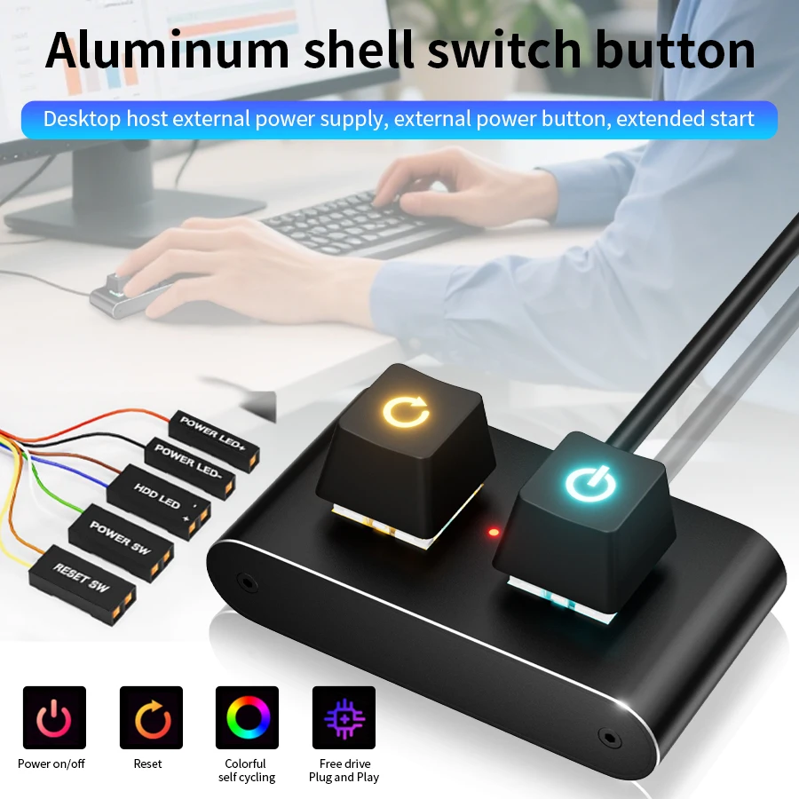 Mechanischer Schalter Desktop-Computer Netzschalter Taste PC Externer Start Power On/Off-Taste Verlängerungskabel für Home Office 2m Image