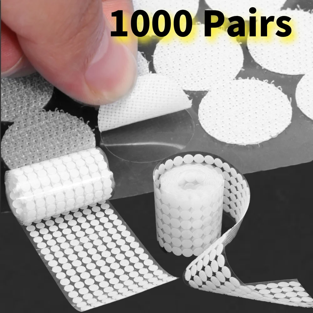 10/15/20 mm selbstklebendes Befestigungsband, 1000 Paar Hakenschlaufenaufkleber, rund, starker Aufkleber, runde Münzen, Nylonband Image