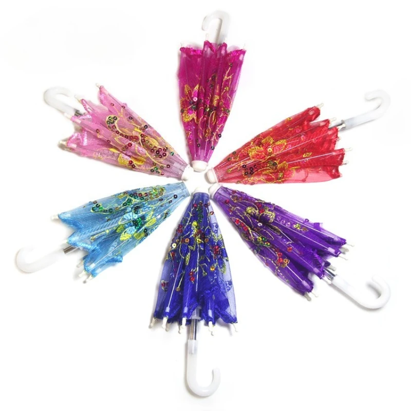 3-teiliger Mini-Spitzenschirm für die Dekoration, handgefertigte Designer-Stickerei-Sonnenschirme, mehrfarbige Vintage-Boho-glänzende Regenschirme Image