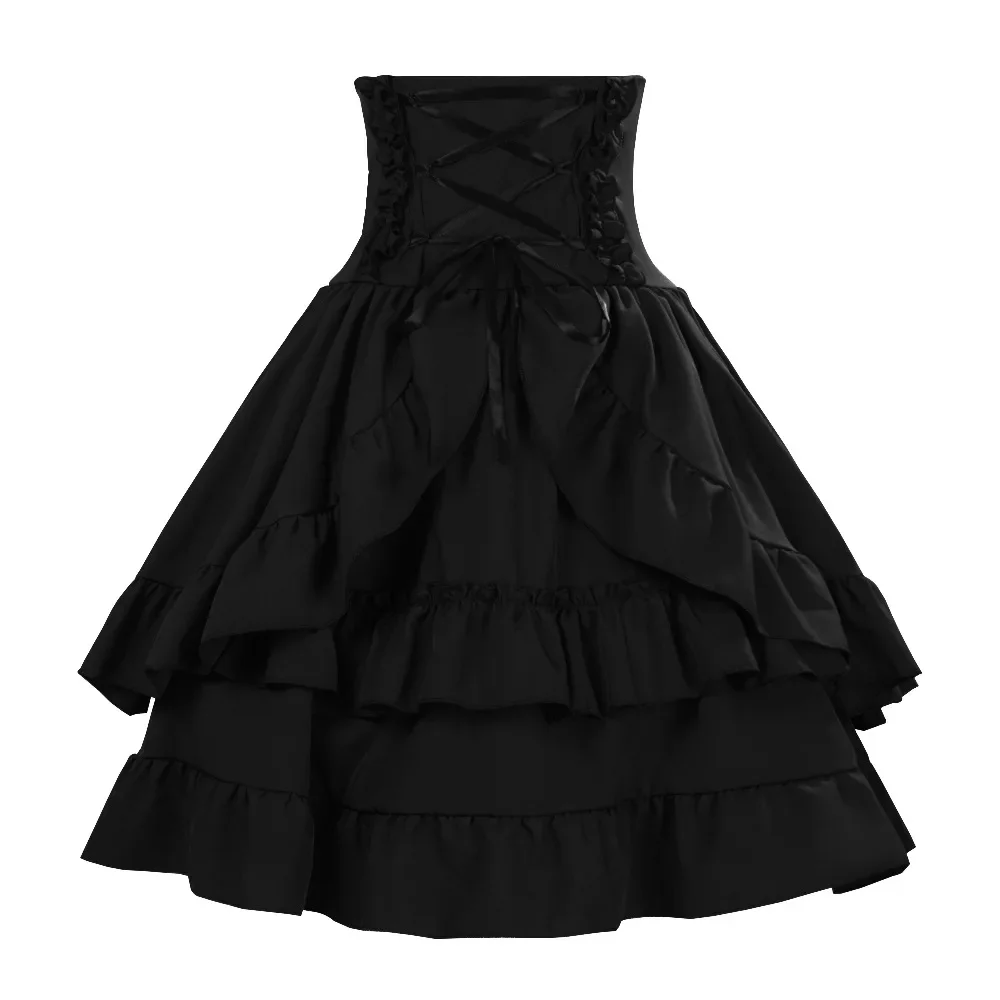 Mittelalterlicher sexy Steampunk-Spitzen-Blumenrock für Damen, asymmetrisch, hoch niedrig, Rüschenröcke, viktorianischer Burlesque-Korsettrock, Clubwear