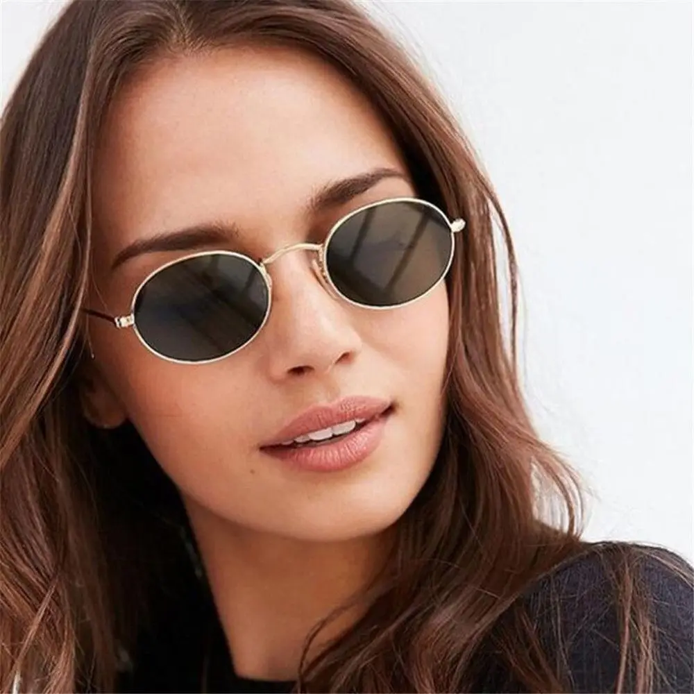 Vintage Oval Stil Sonnenbrille Frau Metall Rahmen Retro Sonnenbrille Männlich-weibliche Klar Spiegel Kleine Runde Gafas De Sol Para hombre