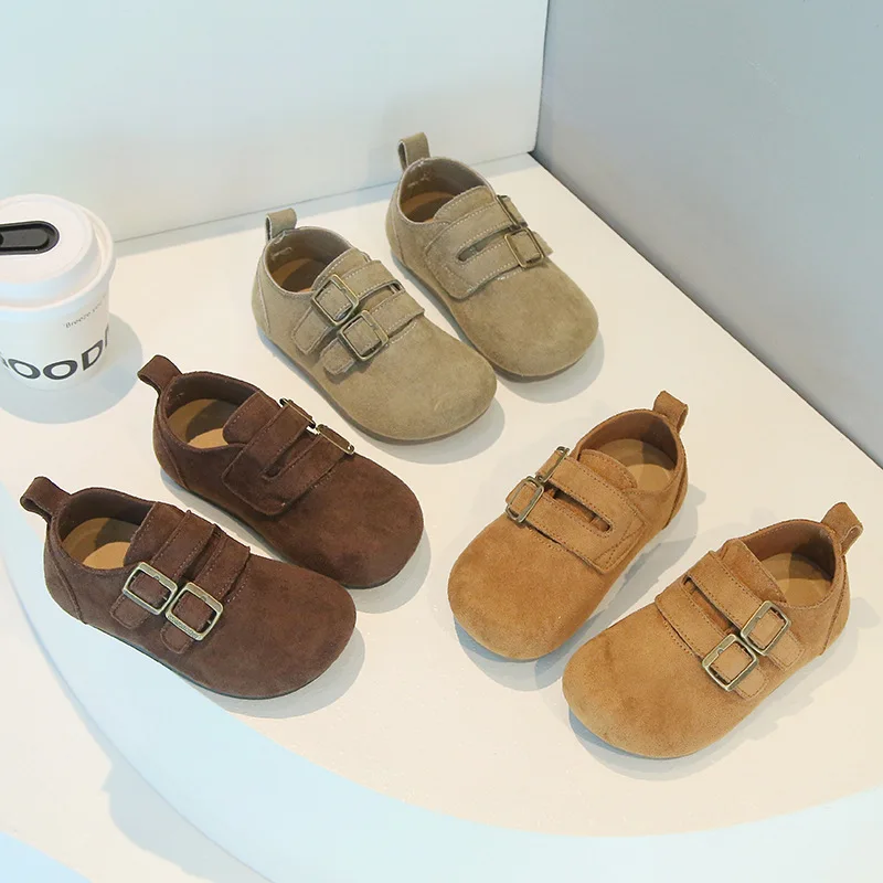 2023 neue kinder Leder Schuhe Frühling Herbst Runde-toe Kinder Casual Schuhe Mode Jungen Mädchen Einfarbig Flache Mary Jane schuhe