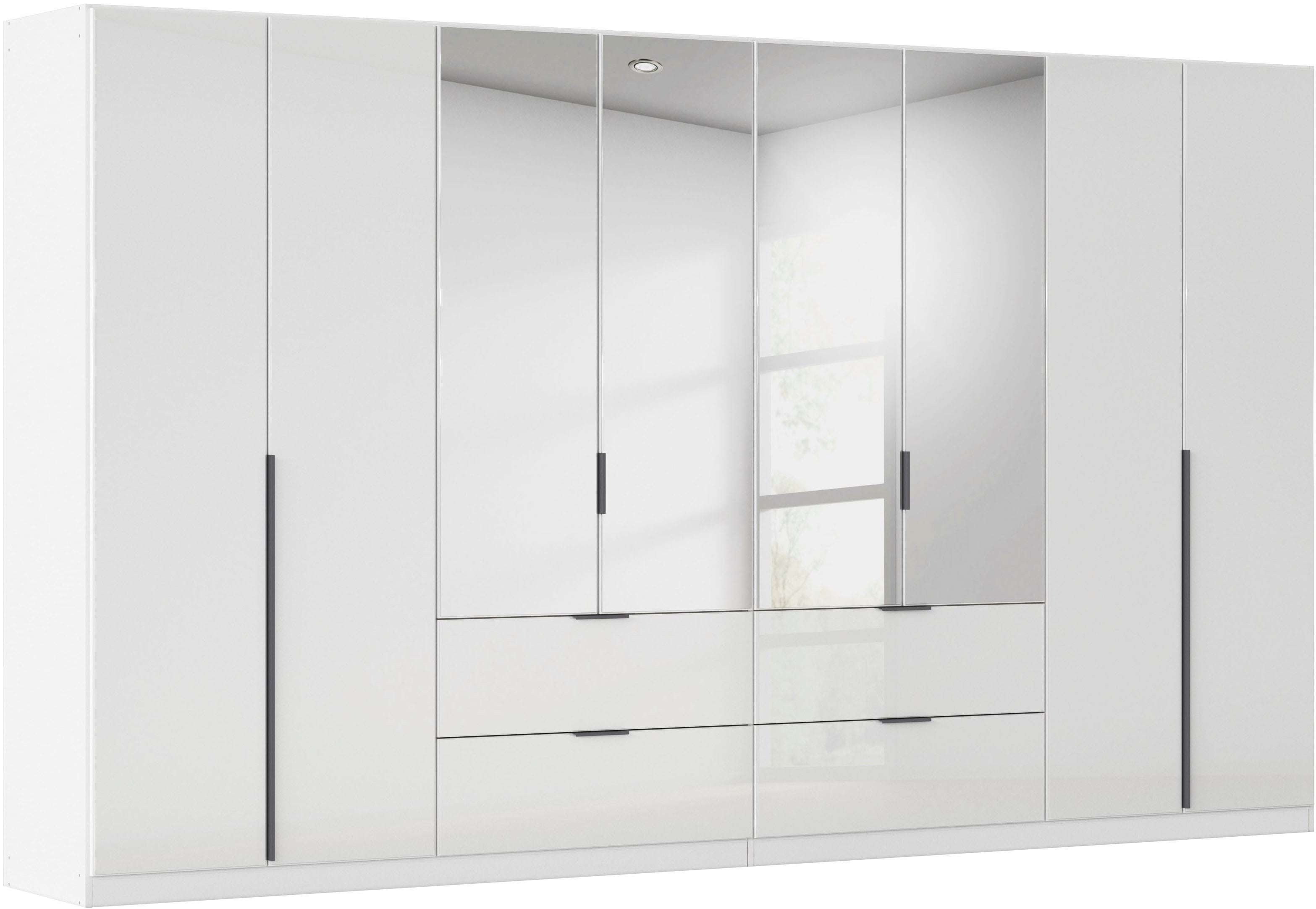 Drehtürenschrank RAUCH "Kleiderschrank Kleiderschränke Schrank Garderobe AGORDO mit Glasfront", alpinweiß, glas kristallweiß, B:360cm H:210cm T:54cm, Holzwerkstoff, Schränke, mit Außenschubkästen, in 7 Breiten und 2 Höhen MADE IN GERMANY Image