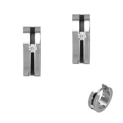 Paar Creolen FIRETTI "Schmuck Geschenk Edelstahl Ohrschmuck Ohrringe mit Emaille", schwarz-weiß (edelstahlfarben, schwarz, kristallweiß, kristallweiß), Ohrringe, Damen, Edelstahl, Made in Germany - mit Zirkonia (synth.) Image