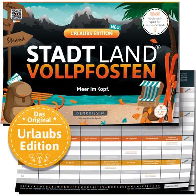 Spiel DENKRIESEN "Stadt Land Vollpfosten Urlaubs Edition "Meer im Kopf.", bunt, Spiele, Kinder, Spielblock; Made in Germany Image
