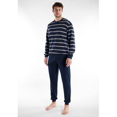 Schlafanzug GÖTZBURG "Kos", Herren, Gr. 50 (M), blau (blau, dunkel, ringel), Obermaterial: 100% Baumwolle, casual, Homewear-Sets Image