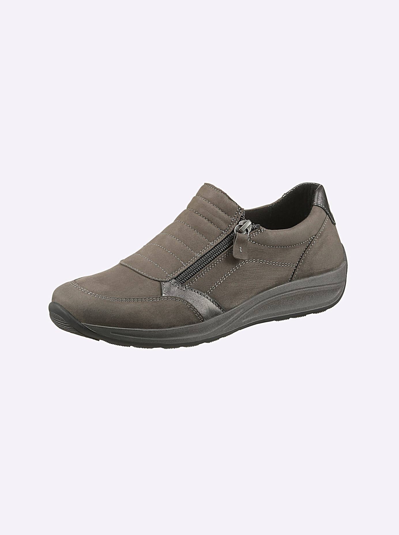 Slipper CASUAL LOOKS, Damen, Gr. 37, grau (taupe), Glattleder, Nubukleder, Rindsleder, Schuhe Slipper