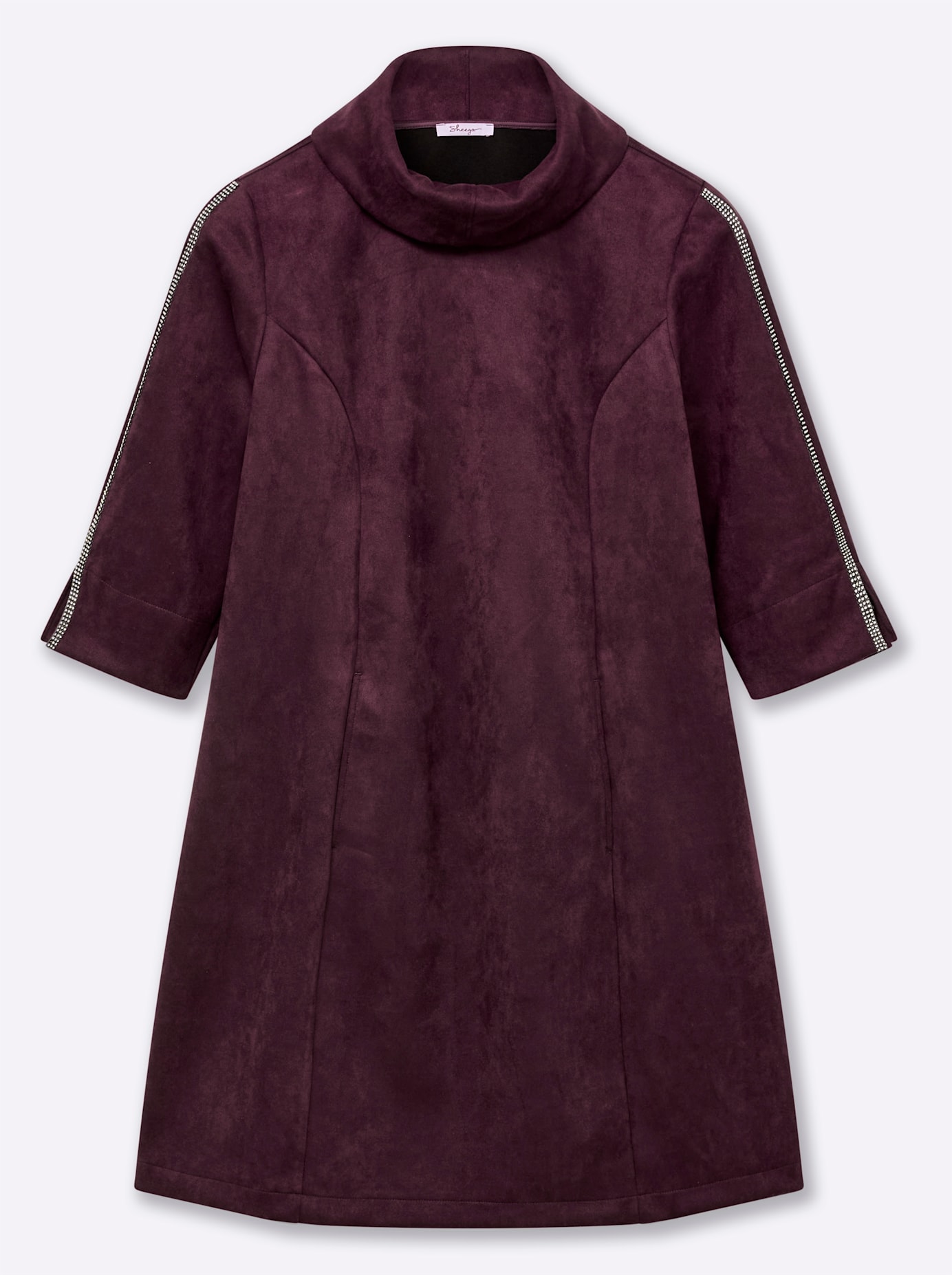 A-Linien-Kleid SHEEGO "Velours-Kleid", Damen, Gr. 40, Normalgrößen, burgund, 90% Polyester, 10% Elasthan, unifarben, kurz, Kleider Image